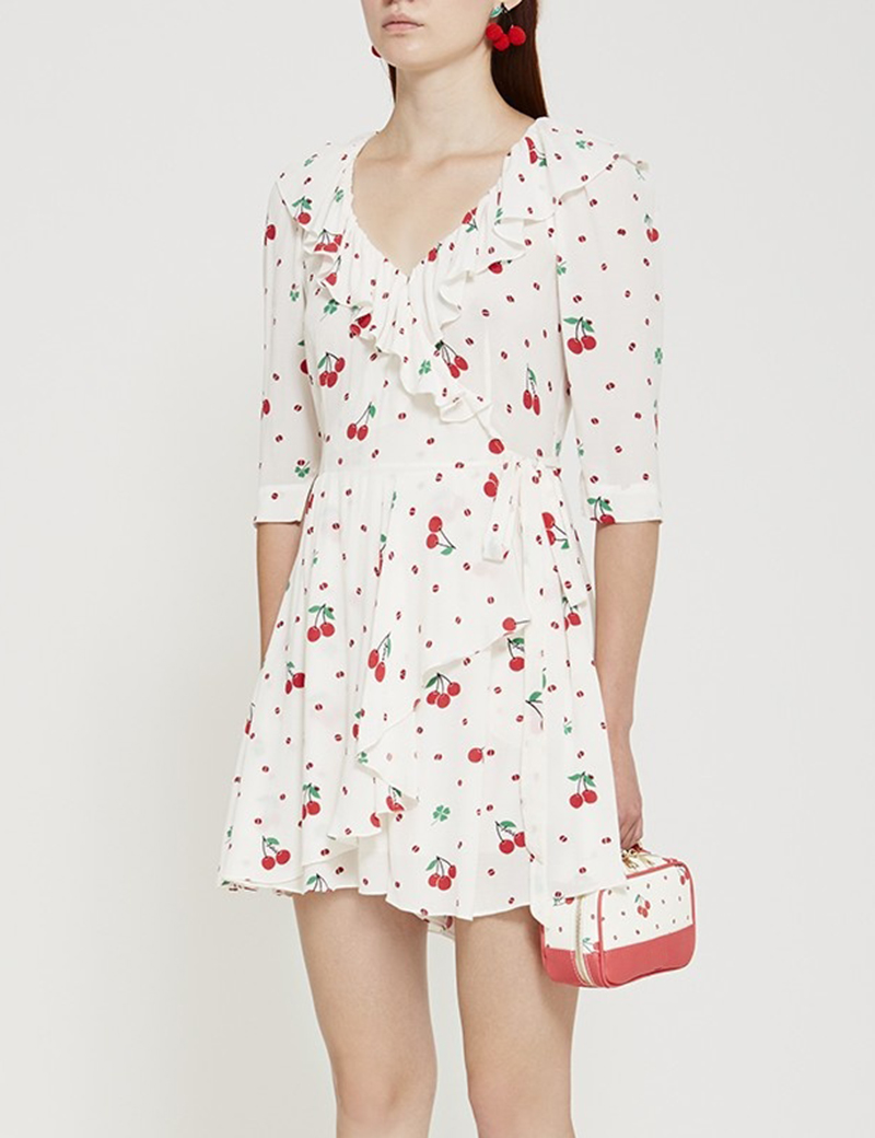 

Floral Flower Print Women A-Line Dress Ruffles V-Neck Half Sleeve Casual Dresses 05K816W, Yellow
