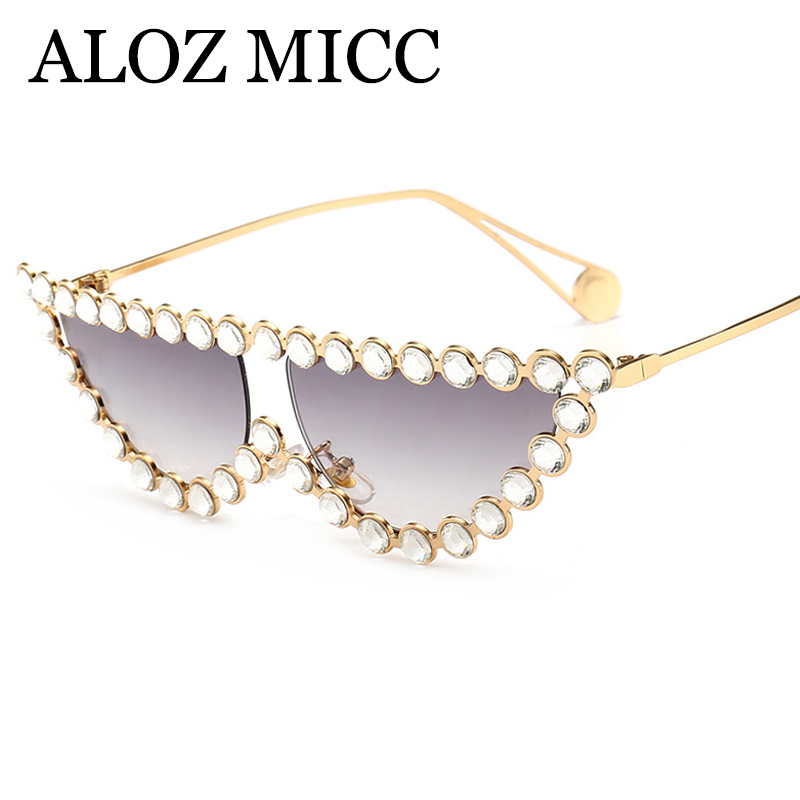 

ALOZ MICC Luxury Diamond Crystal Women Sunglasses 2018 Fashion Cat Eye Sun Glasses Female top quality Metal Eyewear UV400 A607
