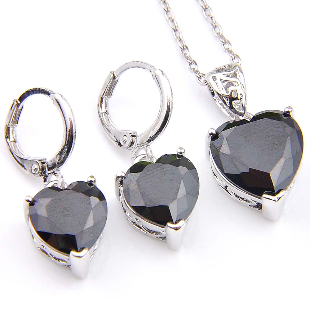 

brand new luckyshine 5 sets heartshaped pendants earrings set black onyx gems sliver necklaces wedding gift jewelry sets lady