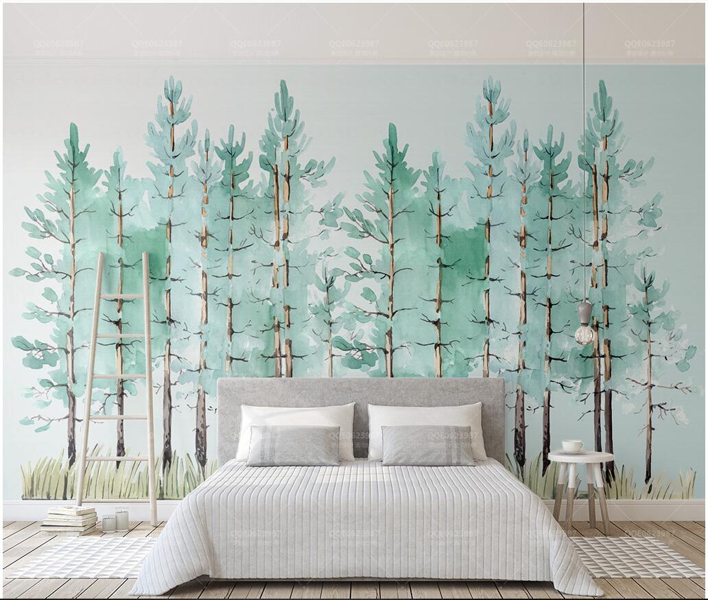 

3d wallpaper custom photo Small fresh modern simple mint green trees Nordic TV background wall muals wall paper for walls 3 d