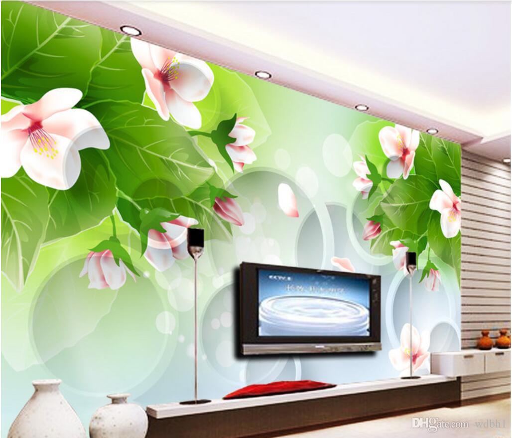 

3d room wallpaper custom photo non-woven mural Dream Plum Green Leaf 3D Circle TV Background Wall murals wallpaper for walls 3 d