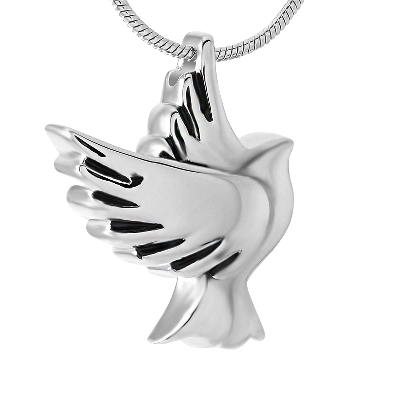 IJD9496 Lovely Pet Dove Pendant Peace Bird Cremation Necklace Vintage Wing Pigeon Animal Cremation Pendant Urn for Ashes Jewelry