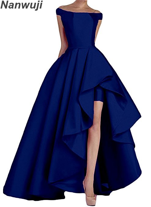 royal blue off the shoulder gown