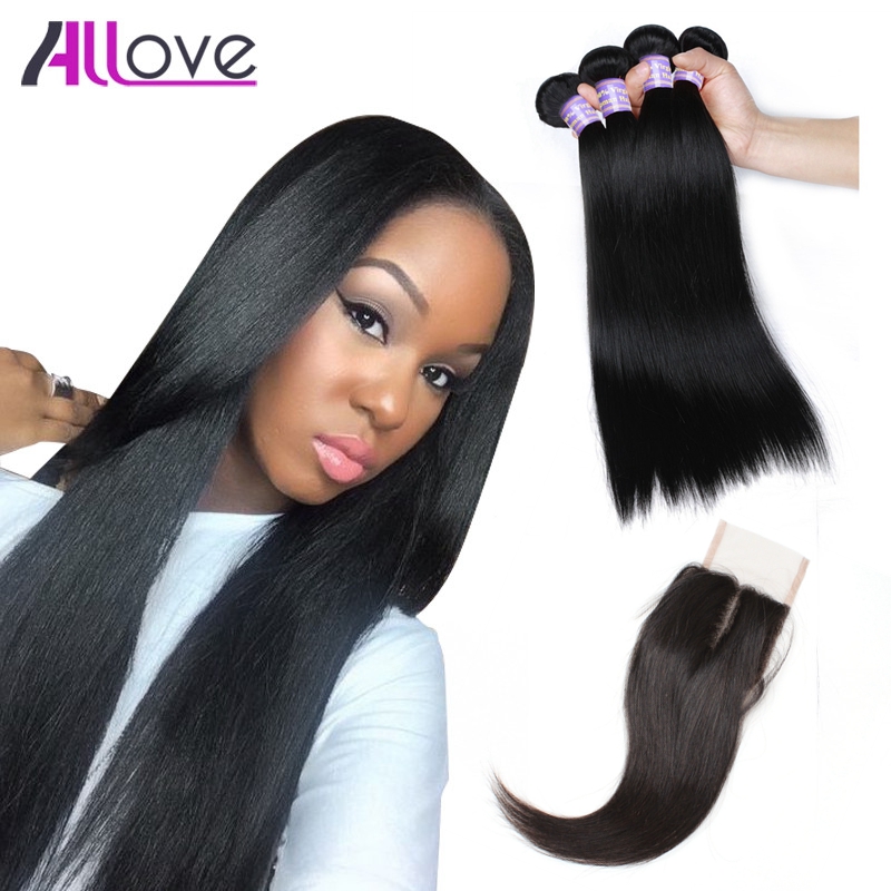 

Allove 8A Brazilian Human Hair Bundles Weft Silky Straight 3pcs with Lace Closure Malaysian Virgin Peruvian Extensions for Women All Ages Jet Black 8-28 inch, Natural color