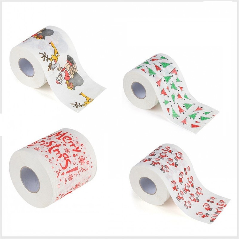 

Merry Christmas Paper Toilet Roll Paper Cute Santa Claus Pattern Printed Party Table Decor Holiday Supplies