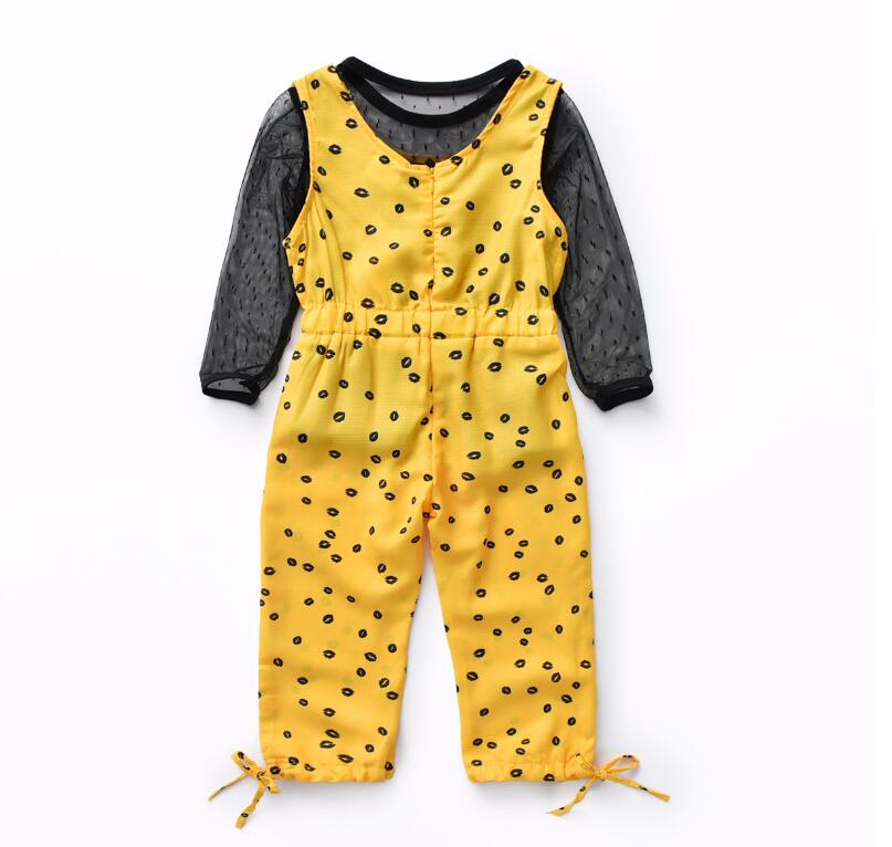 

Girl Spring Autumn Lace T-Shirt + Pants Set Two Pieces Baby Black Long Sleeve T-shirt + Trousers with Braces Suit Children Kids Clothes XAM, As picture