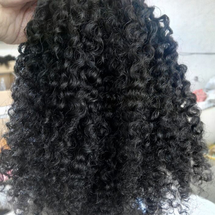 Brazilian Human Virgin Remy Hair Kinky Curly Clip In Hair Weft Soft Double Drawn Hair Extensions Unprocessed Natural Black Color-image-411774659