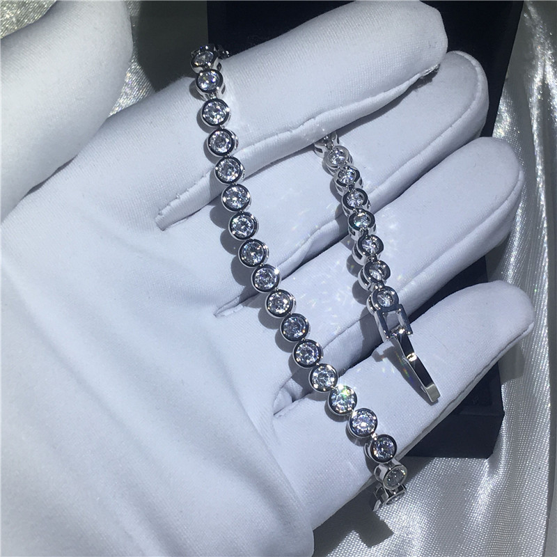 

Handmade bracelet Bezel setting 5A cubic zirconia White Gold Filled Engagement bracelets for women wedding accessaries, Black