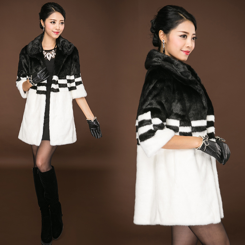 

Korean style Luxury Winter ladies fur overcoat medium-long fashion top quality faux fox fur coat female Warm outerwear parkas, White black