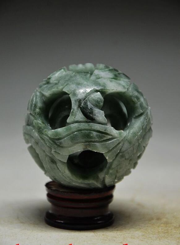 

SPLENDIFEROUS JADE HAND-CARVED 3 LAYERS PUZZLE BALL WITH BASE >>>Free shipping