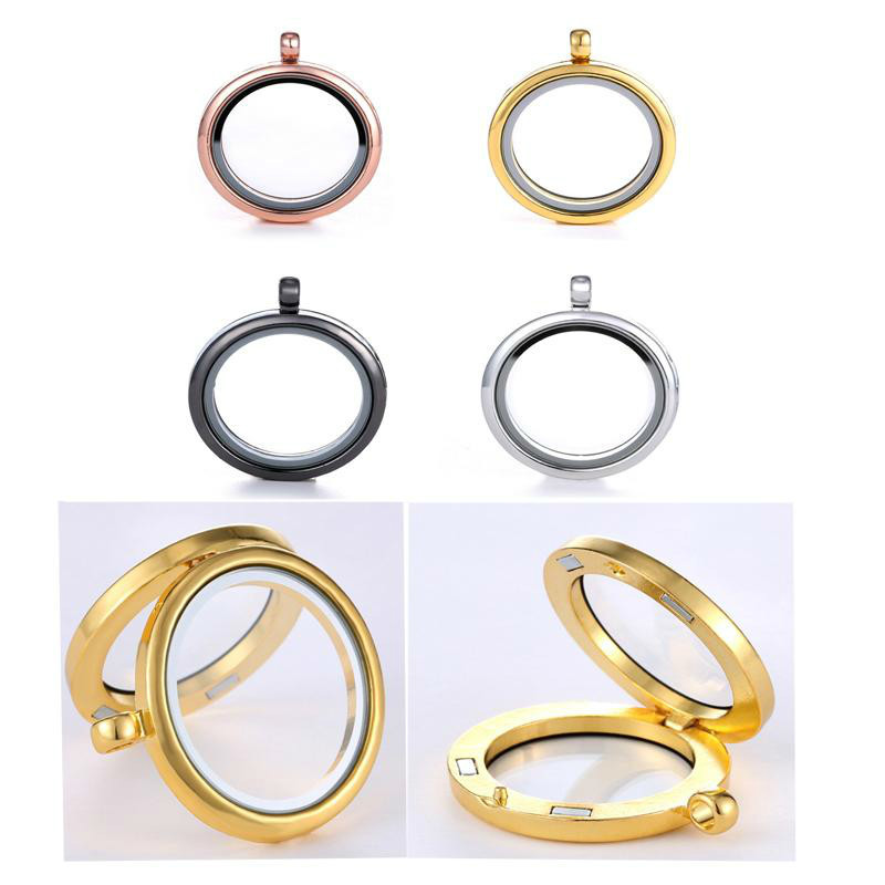 

Fashion Stainless Steel Glass Locket Pendants Necklaces Living Magnetic Floating Lockets Charm Circle Locket Charms For Women Necklaces