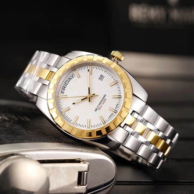 

Men's favorite: stylish and elegant classic mechanical watch! Three-pin series gold and silver stainless steel waterproof watch: with box, r