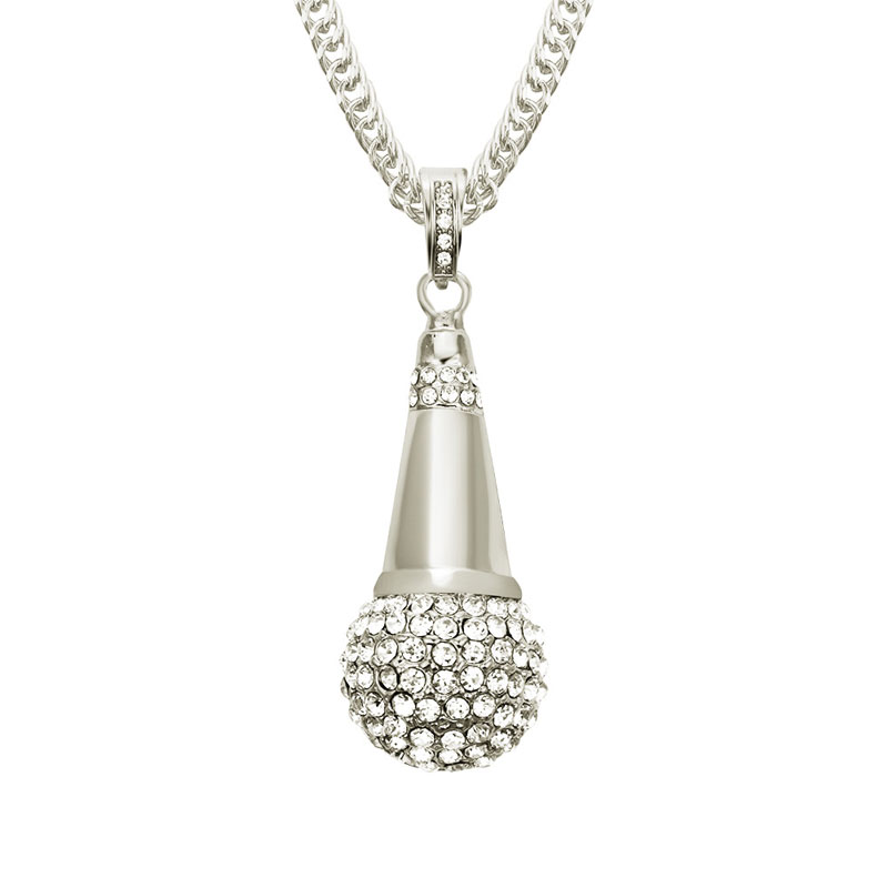 

New Fashion Hip Hop Microphone Crystal Chain Pendants Necklaces Men Women hiphop Jewelry Gifts Free shipping