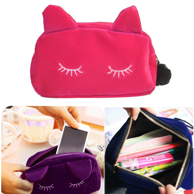 

Wholesale 27pcs/lot Cute Portable Cartoon Cat Coin Storage Case Travel Makeup Flannel Pouch Cosmetic Bag Korean and Japan Style