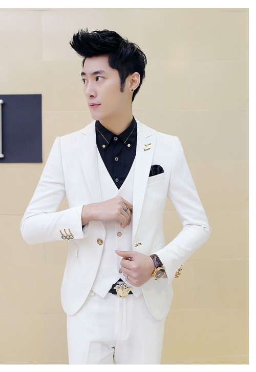 

Sunshine Energetic Slim Fit White Groom Tuxedos Peak Lapel Center Vent Men's Wedding Suit Holiday Prom Blazer(Jacket+pants+tie+Vest) NO:10, Same as image
