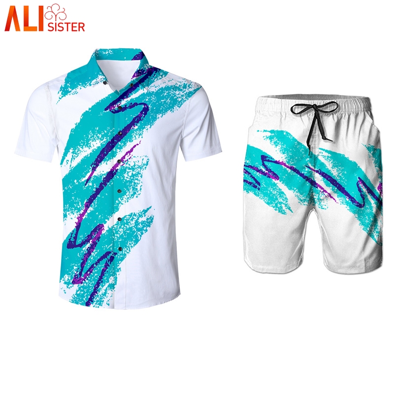 

Alisister 90s Jazz Solo Paper Cup Suits Men Shirts And Shorts Summer Funny Print Sweatpants Turn-down Collar Tuxedo Shirt Pants, Suit