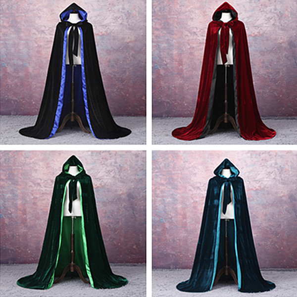 

Hooded Velvet & Satin Velvet Hooded Cloak Cape Medieval Renaissance Costume LARP Halloween Fancy Dress Velvet Cosplay Clothing, White + white lining
