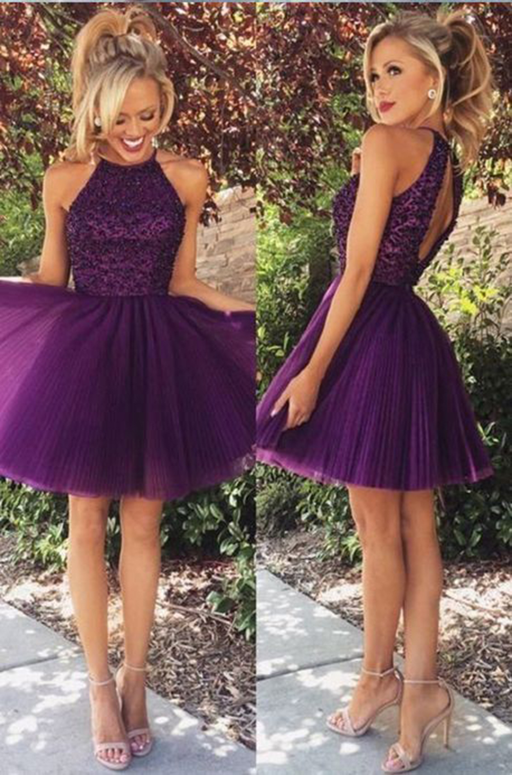 

purple Short Homecoming Dresses 2018 Two Pieces A Line vestidos de Festa Sheer Tulle and lace Sequined Mini 8th Graduation Party Gowns, Same as picture