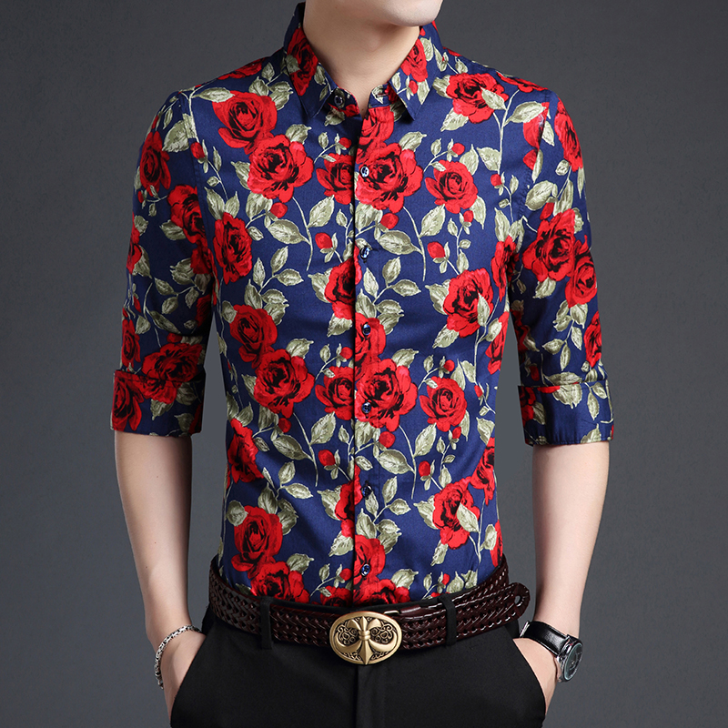 Haute Qualité 2018 Marque De Mode Designer Chemise Hommes Bouton Up Floral À Manches Longues Slim Fit Street Wear Casual Hommes Vêtements