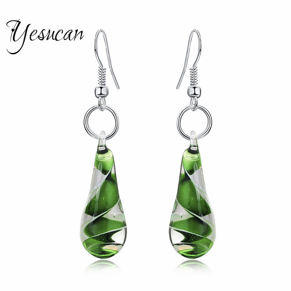 Main soufflé verre Vénitien Argent Glitter Dangle Boucle d/'oreille Goutte d/'eau Spirale Murano