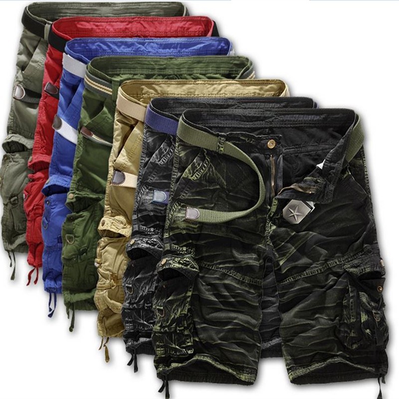 

2017 Summer Fashion Brand Cargo Shorts Men Quality Sale Casual Camouflage Multi-pocket Cotton Male Army Shorts, Red