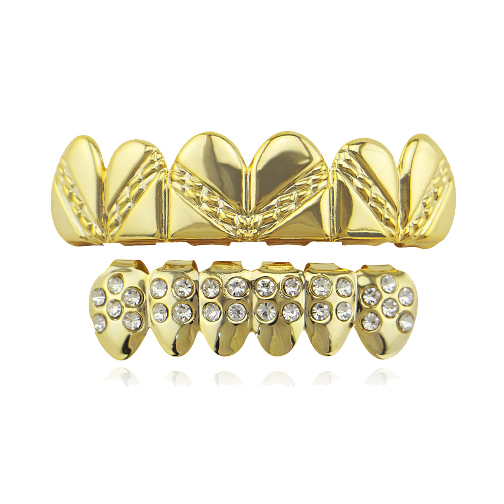 

Gold Silver Color Men Women Hiphop Stripe Teeth Grillz Top & Bottom Groll Set With Silicone Vampire Teeth Party Jewelry