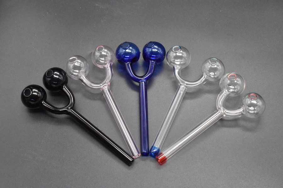 

wholesale Colorful 14cm double bubble colored glass oil burner tube glass pipe thick glass free shipping smoking pipes