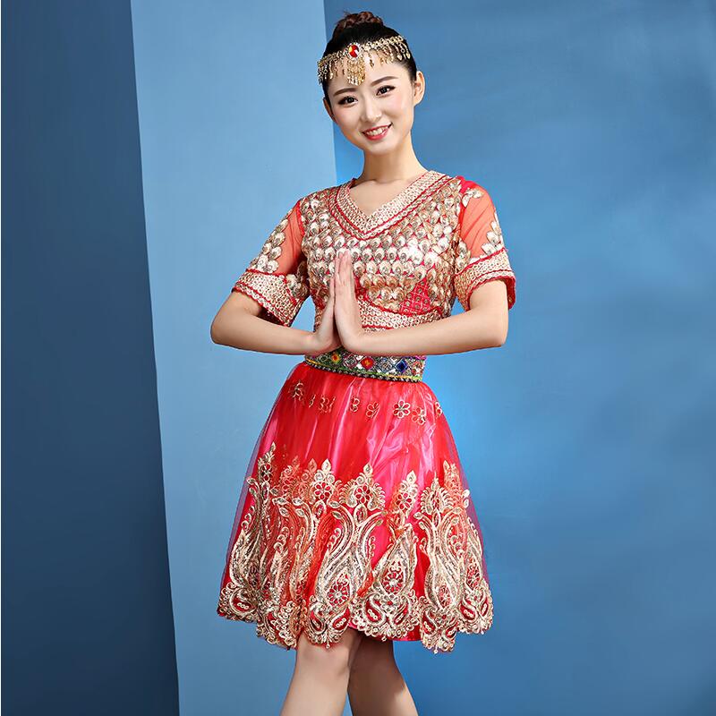 

Vintage Luxurious carnival Belly Dance Costume 2 Piece Set (Top+skirt) India Dancewear Oriental women stage performance Dance Clothes, Red