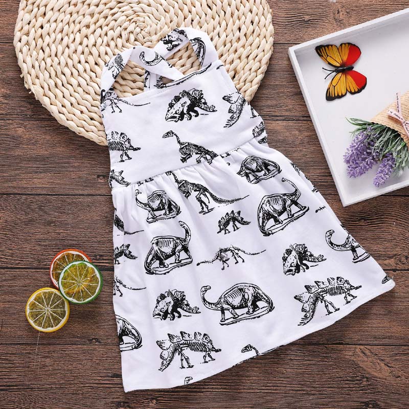 

2018 New Baby Girl Dresses Dinosaur Animal Printed Halter Cotton Back Cross Dress Summer Kids Clothing 6M-3T Free Shipping Z11, As photo