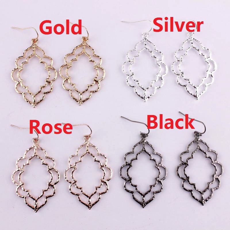 

2018 New Trendy Gold Filigree Morocco Earrings for Women Fashion Drop Earrings Jewelry Openwork Hollow Out Floral Frame Statement Earrings