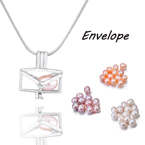 

170 Random Styles One Set Cage Pendant With 6-7MM Natural Rice Pearl DIY Charm Pendants Mountings For Necklaces Jewelry PP20, Silver