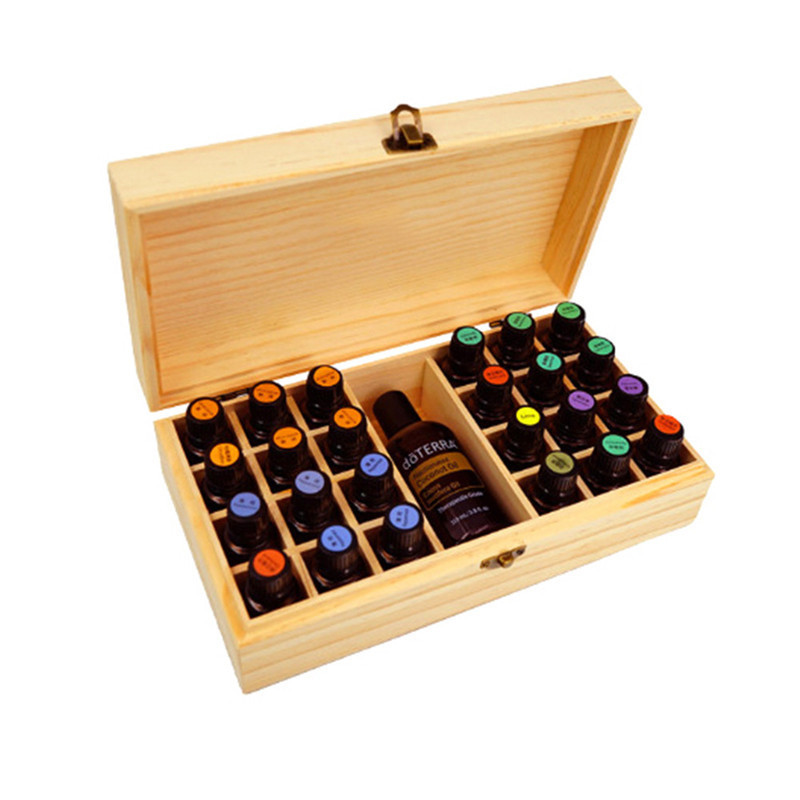 

25 Holes Essential Oils Wooden Box 5ml /10ml /15ml Bottles SPA YOGA Club Storage Case Organizer Container, As pic