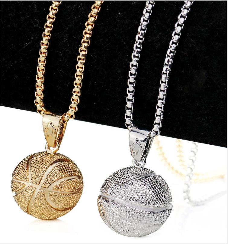 

2018 ball Fashion Creative Basketball Pendant Necklace Gold Silver Plated Stainless Steel Chain Retro Necklace For Women Jewelry Accessories