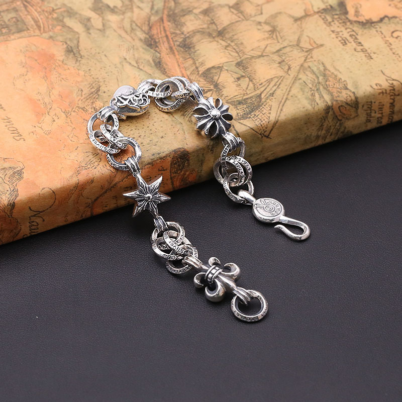 Brand new 925 sterling silver fine jewelry American Europe antique silver hand-made designer cross charm links bracelets for men women-image-420502405