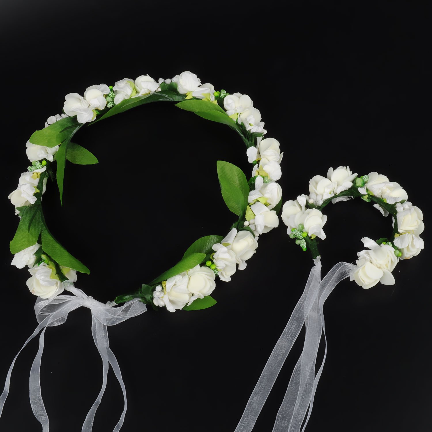 

Girls flowers crown bracelet children bridal artificial flower crown wristband kids garlands bracelet photography hair accessories A00434, Blue