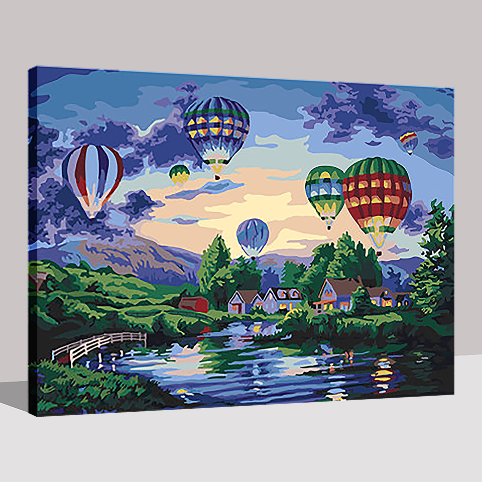 

DIY Painting By Numbers Hot Air Balloon River Picture By Numbers Handpainted Oil Painting Unique Gift For Home Decors