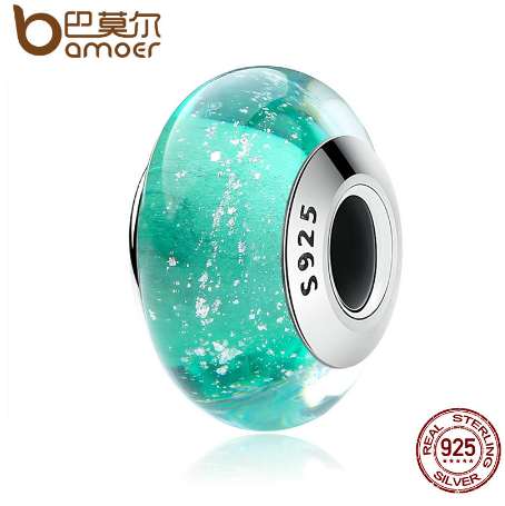 BAMOER 100% Sterling Silver Ariel's Signature Color Murano Glass Beads fit Charm Bracelet Authentic Silver Jewelry S925 SCZ021