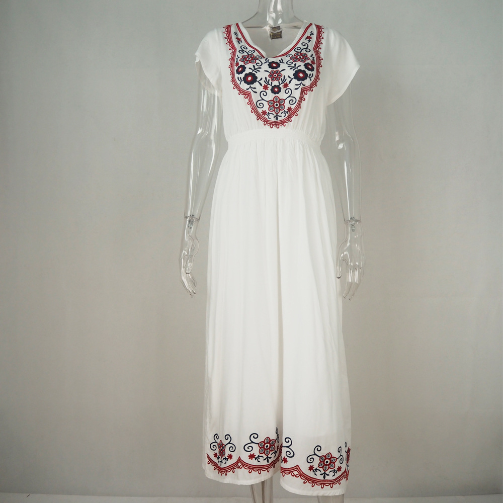 

Spring Women Fashion Vstidos Retro Elegant Floral Embroidered Cotton and Linen Dress Bohemian Beach Casual Dress, Yellow