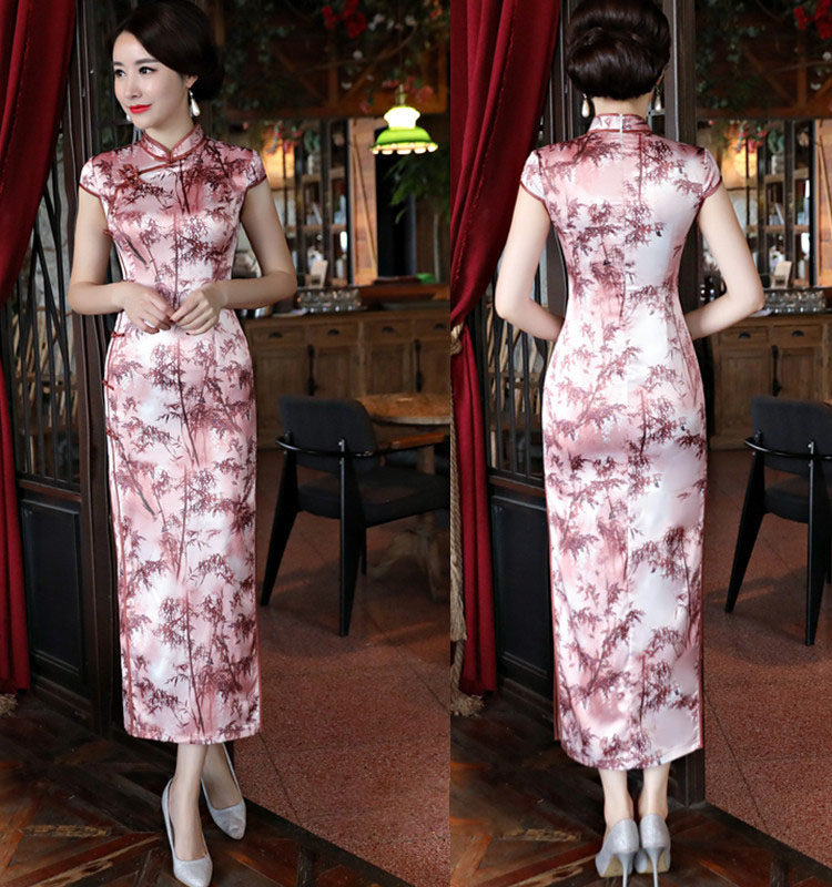 

2020 Traditional Chinese Cheongsams Long Silk Satin High Neck Printed Women Sexy Qipao Formal Gowns For Special Occasions Cheongsam Cheap, As picture