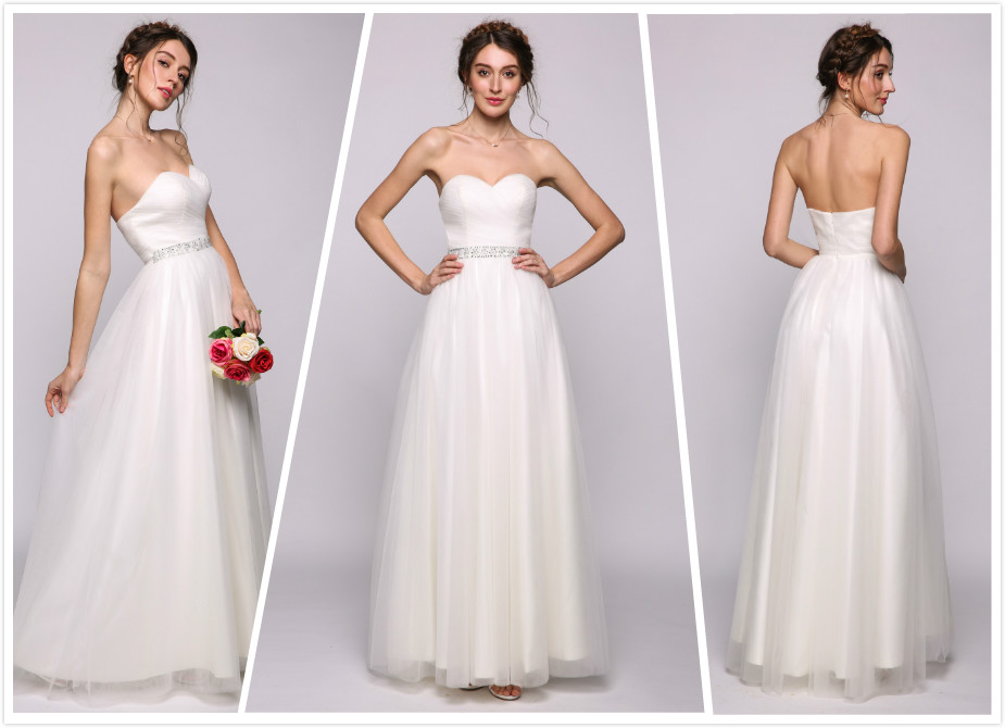

Simple 2018 Wedding Dresses Cheap Sweetheart A Line Tulle Wedding Guest Dress Bridal Gowns Floor Length Zipper Bridesmaid Dress Long, Ivory