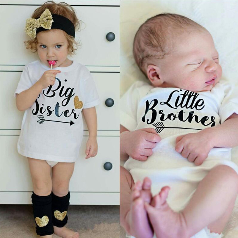 

New Summer INS Fashion Short Sleeve Arrow Tops Big Sister T-shirt Little brother Romper Family Matching Clothes