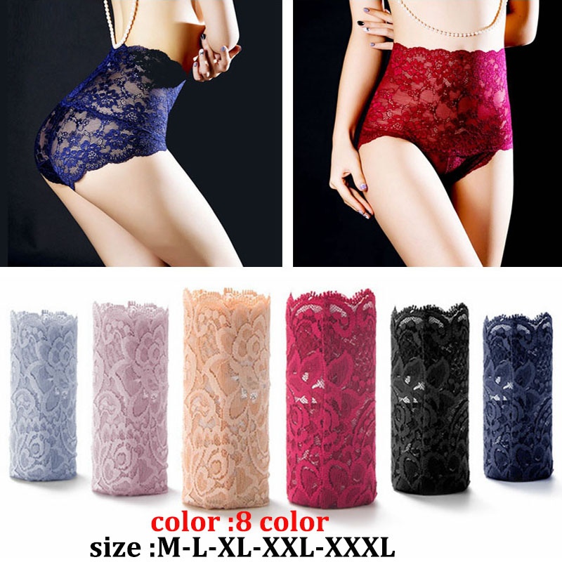 

Plus Size Sexy Women Seamless Lace Underwear High Waist Ladies Panties Briefs Girl Transparent Solid Color Intimates(M-XXXL), Red
