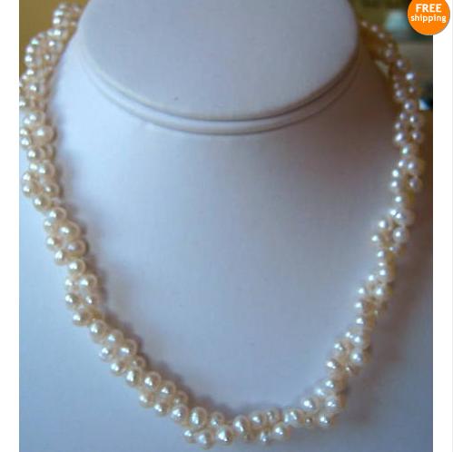 

Handmade Real Pearl Jewellery,2 Strand Twisted White Cultured Freshwater Pearl Necklace 17inches,New Free Shipping