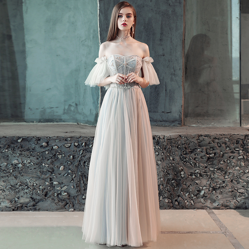 

FADISTEE Autumn New arrival mordern tulle party evening dresses Vestido de Festa prom dress A-line frock sexy boat neck Robe De Soire, Photo color