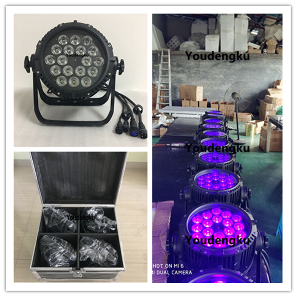 4 pieces with flightcase Christmas dj equipment price 18pcs 18w 6in1 RGBWA UV waterproof par 64 led stage lighting IP65 18w led par light-image-413896417