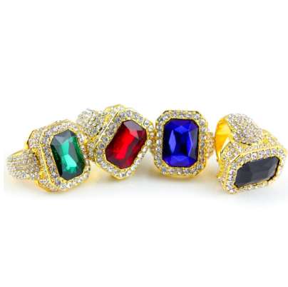 

Full Rhinestone Party Jewelry Women Men Bling Stone Hip Hop Rings Golden Charm Iced Out Crystal Wedding RING