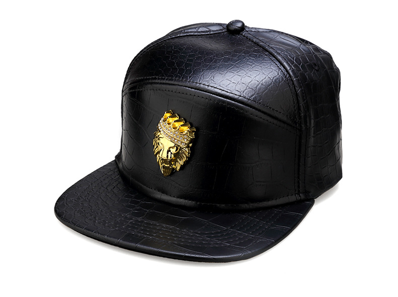 

PU Leather Hip Hop Hats Crocodile Grain Snapback Caps Golden Lion Head DJ Fashion Baseball Caps Men Women Sport Team Snap Back Caps, Gold