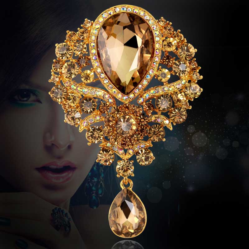 Luxury Crystal Brooches Pins For Women Wedding Party Broach Big Size Drops Rhinstone Broche European United States Fashion Jewelry Gift Hot-image-416349153