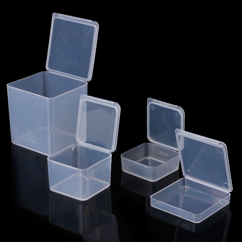 

Small Square Clear Plastic Jewelry Storage Boxes Beads Crafts Case Containers, As photo