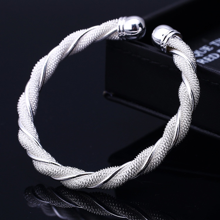 

New Christmas gift 925 sterling silver plated jewelry beautiful female wire mesh bangle bracelet, Black